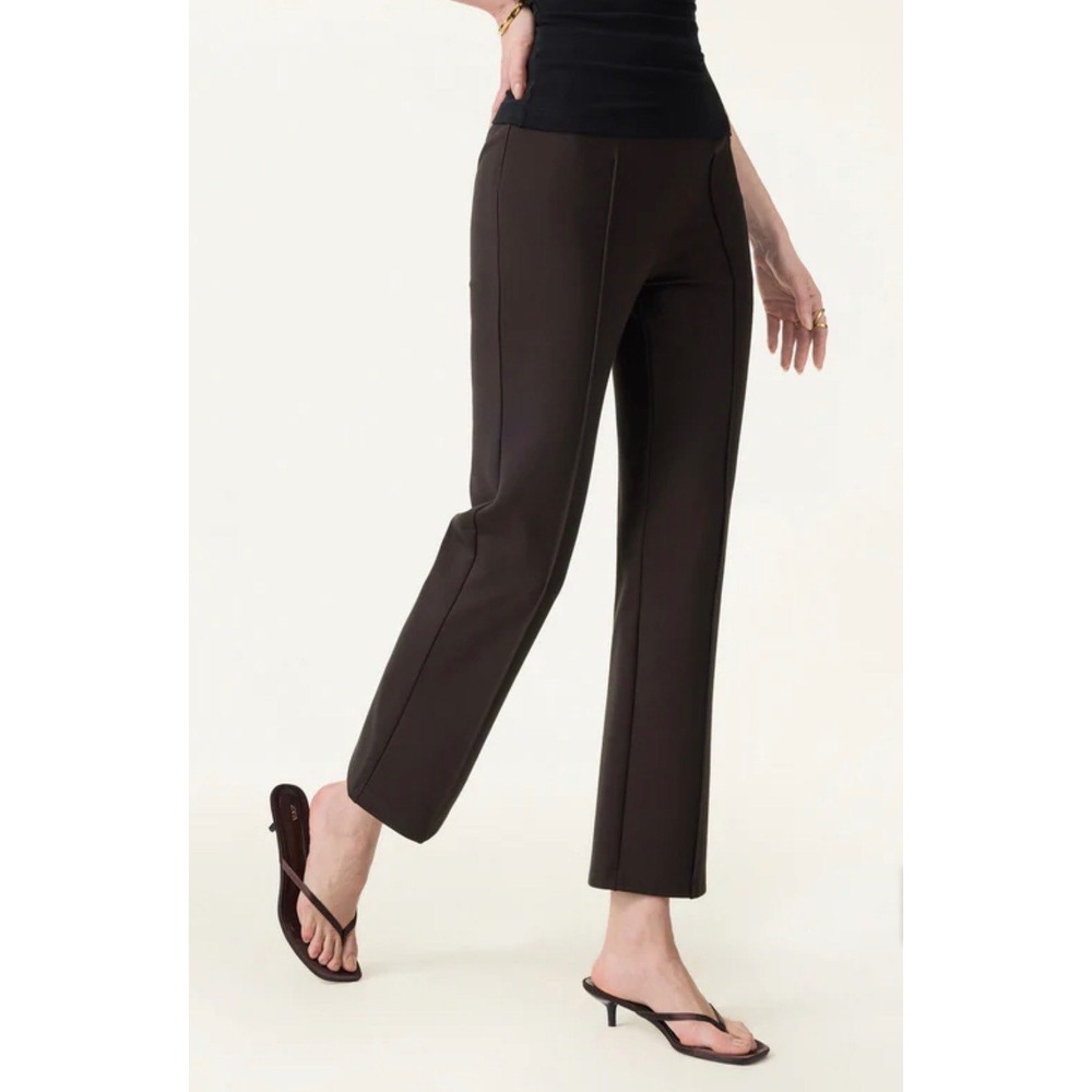 OGL Brown Pintuck Straight Leg Pants Side Zip High Rise Stretch Knit NWT L